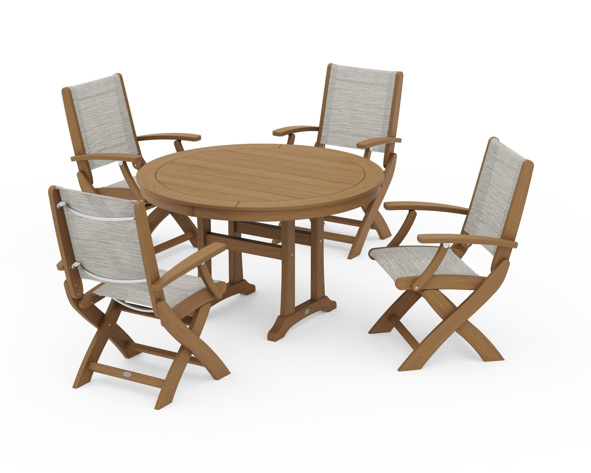 Coastal Folding Chair 5-Piece Round Dining Set with Trestle Legs