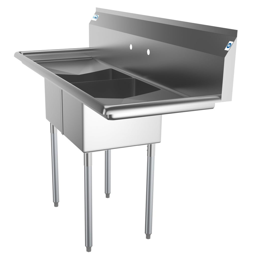 56 in. Two Compartment Stainless Steel Commercial Sink with 2 Drainboards, Bowl Size 12"x 16"x 10"