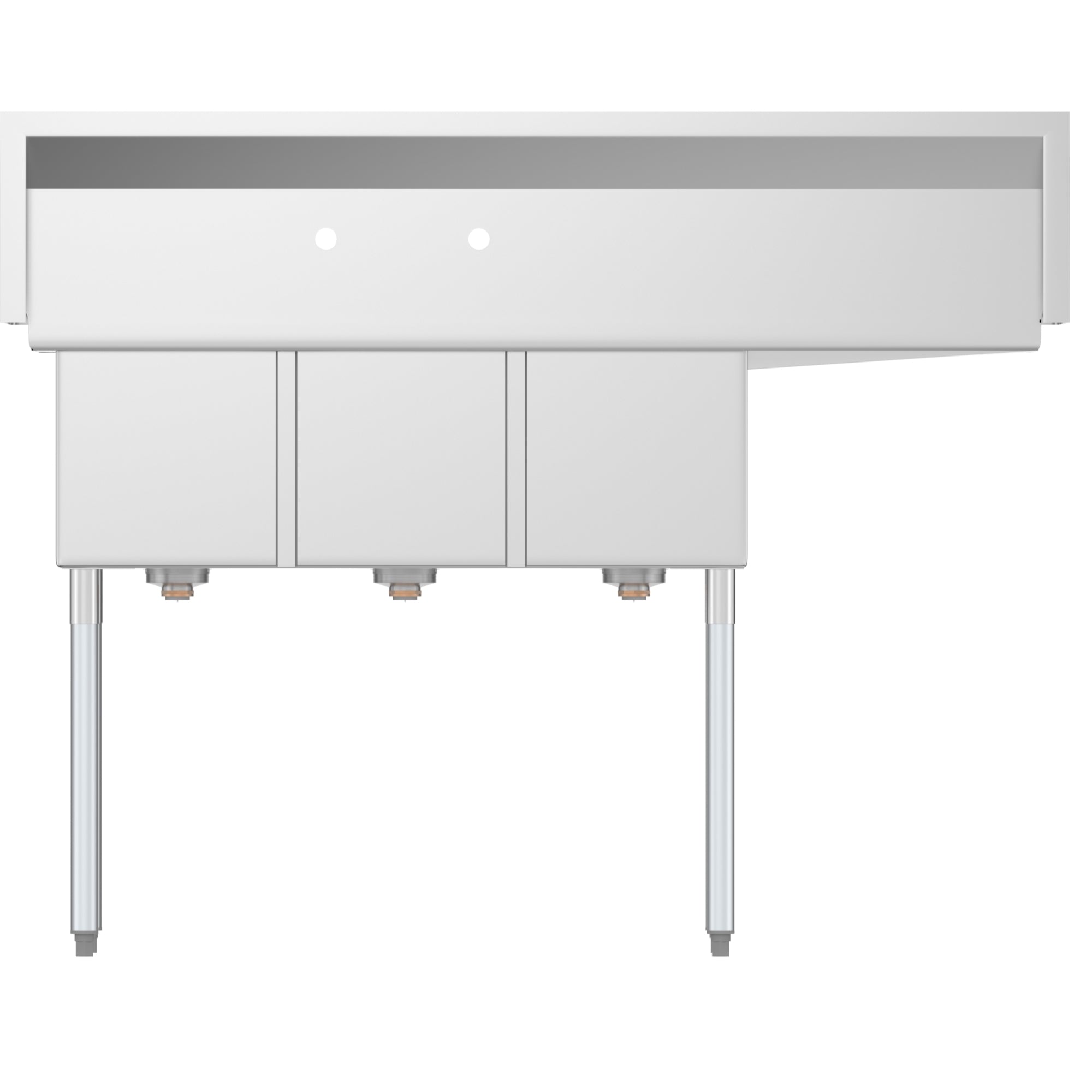 55 in. Three Compartment Stainless Steel Commercial Sink with Drainboard, Bowl Size 12"x 16"x 10"