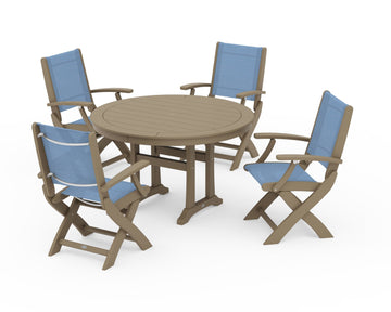 Coastal Folding Chair 5-Piece Round Dining Set with Trestle Legs