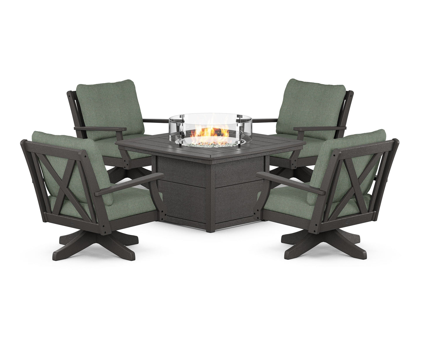 Braxton 5-Piece Deep Seating Swivel Conversation Set with Fire Pit Table