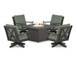 Braxton 5-Piece Deep Seating Swivel Conversation Set with Fire Pit Table