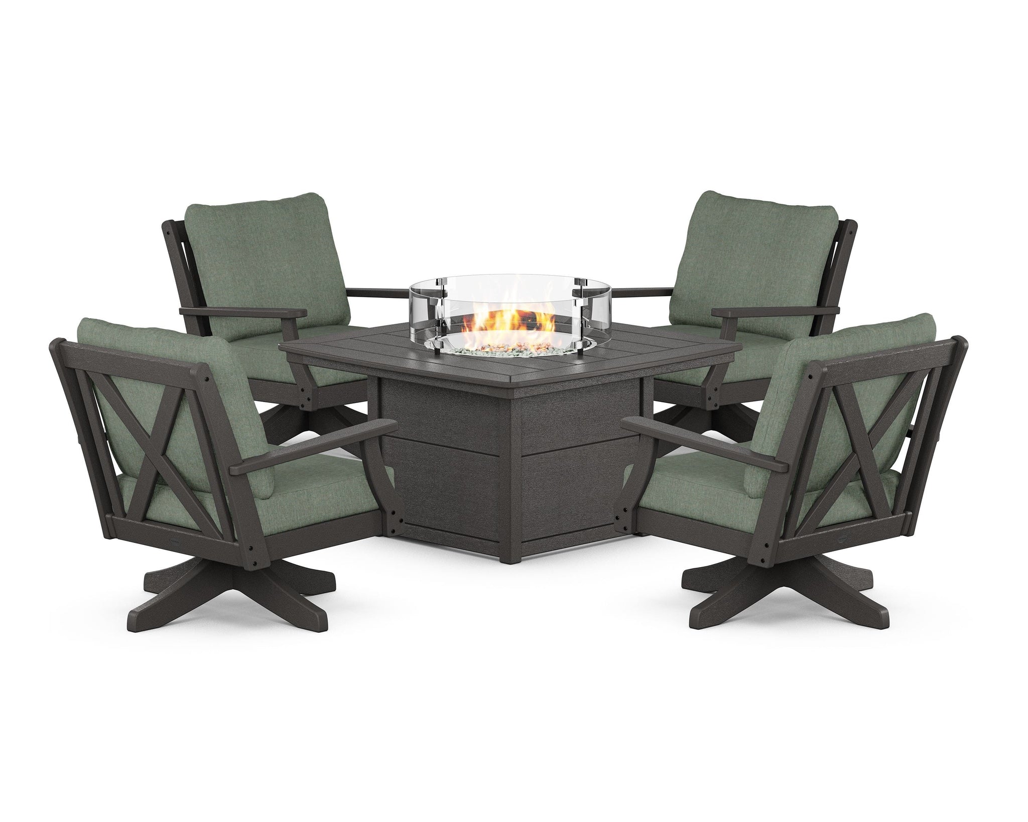 Braxton 5-Piece Deep Seating Swivel Conversation Set with Fire Pit Table
