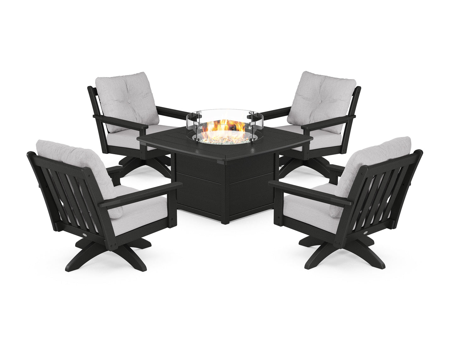 Vineyard 5-Piece Deep Seating Swivel Conversation Set with Fire Pit Table