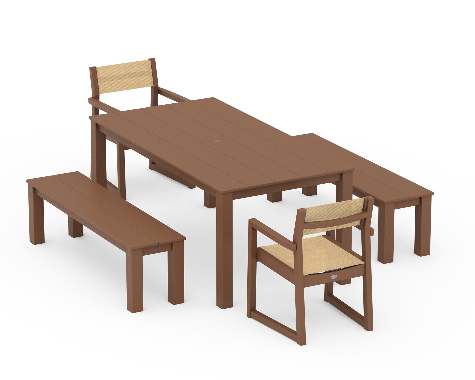 EDGE Sling Arm Chair 5-Piece Parsons Dining Set with Benches