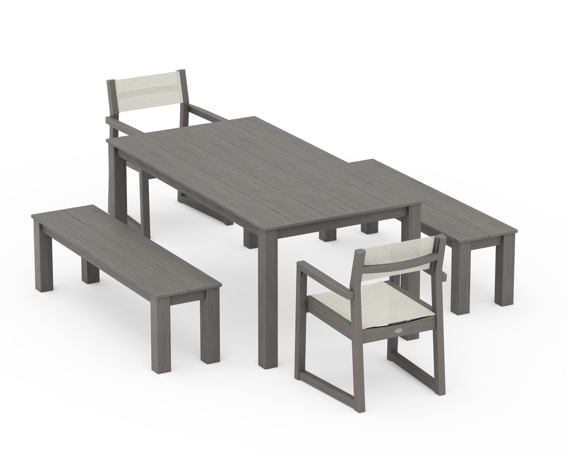 EDGE Sling Arm Chair 5-Piece Parsons Dining Set with Benches