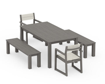 EDGE Sling Arm Chair 5-Piece Parsons Dining Set with Benches