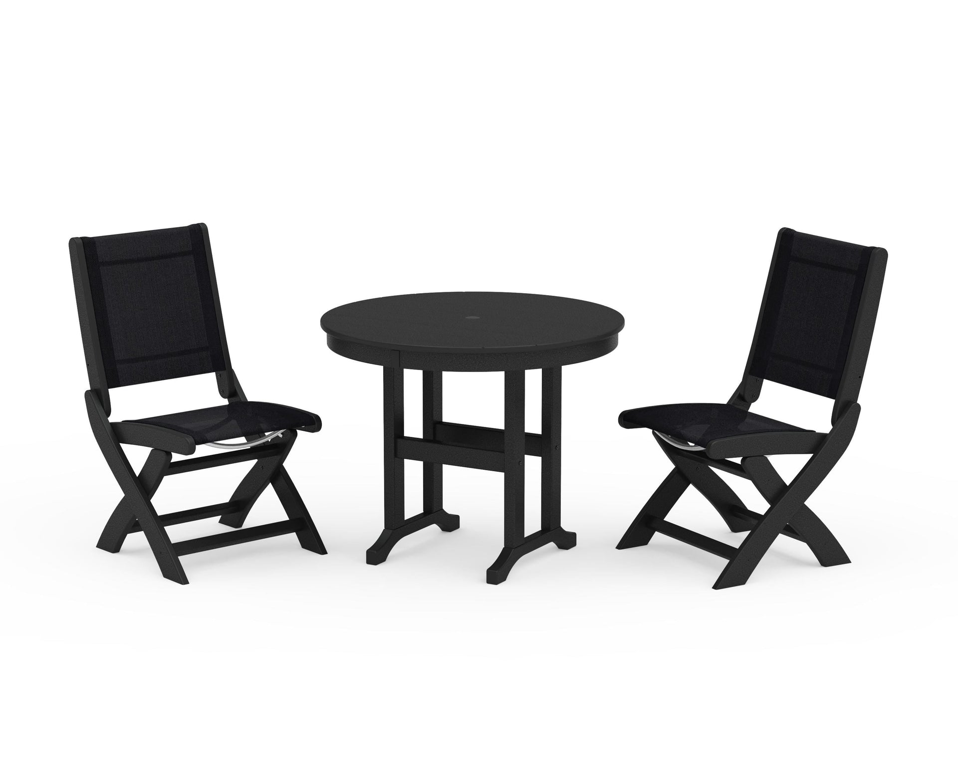Coastal Folding Side Chair 3-Piece Round Dining Set