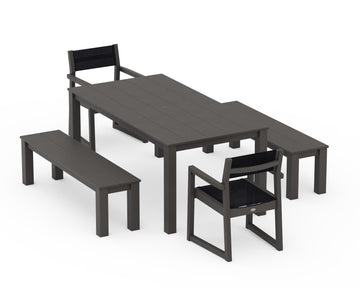EDGE Sling Arm Chair 5-Piece Parsons Dining Set with Benches