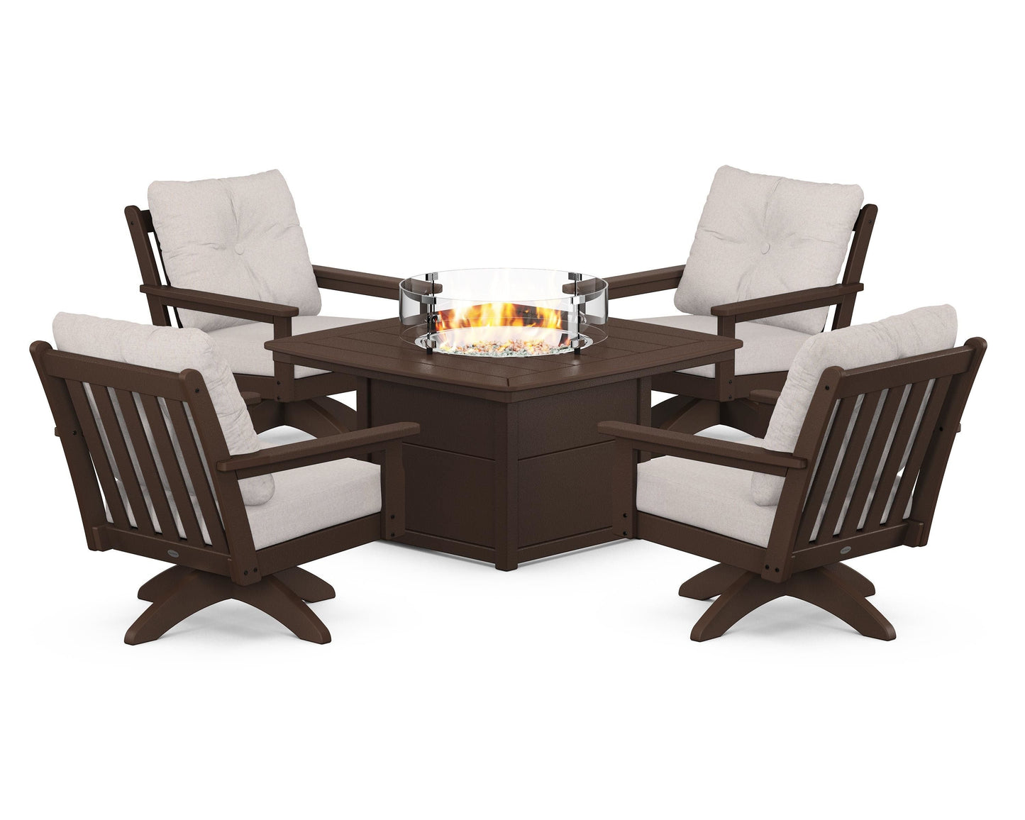 Vineyard 5-Piece Deep Seating Swivel Conversation Set with Fire Pit Table