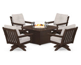 Vineyard 5-Piece Deep Seating Swivel Conversation Set with Fire Pit Table