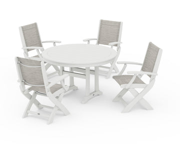 Coastal Folding Chair 5-Piece Round Dining Set with Trestle Legs