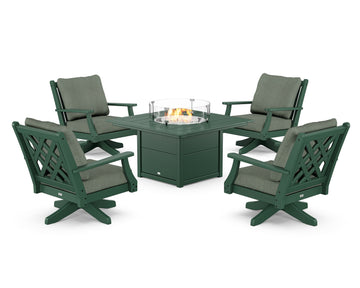 Wovendale 5-Piece Deep Seating Swivel Conversation Set with Fire Pit Table