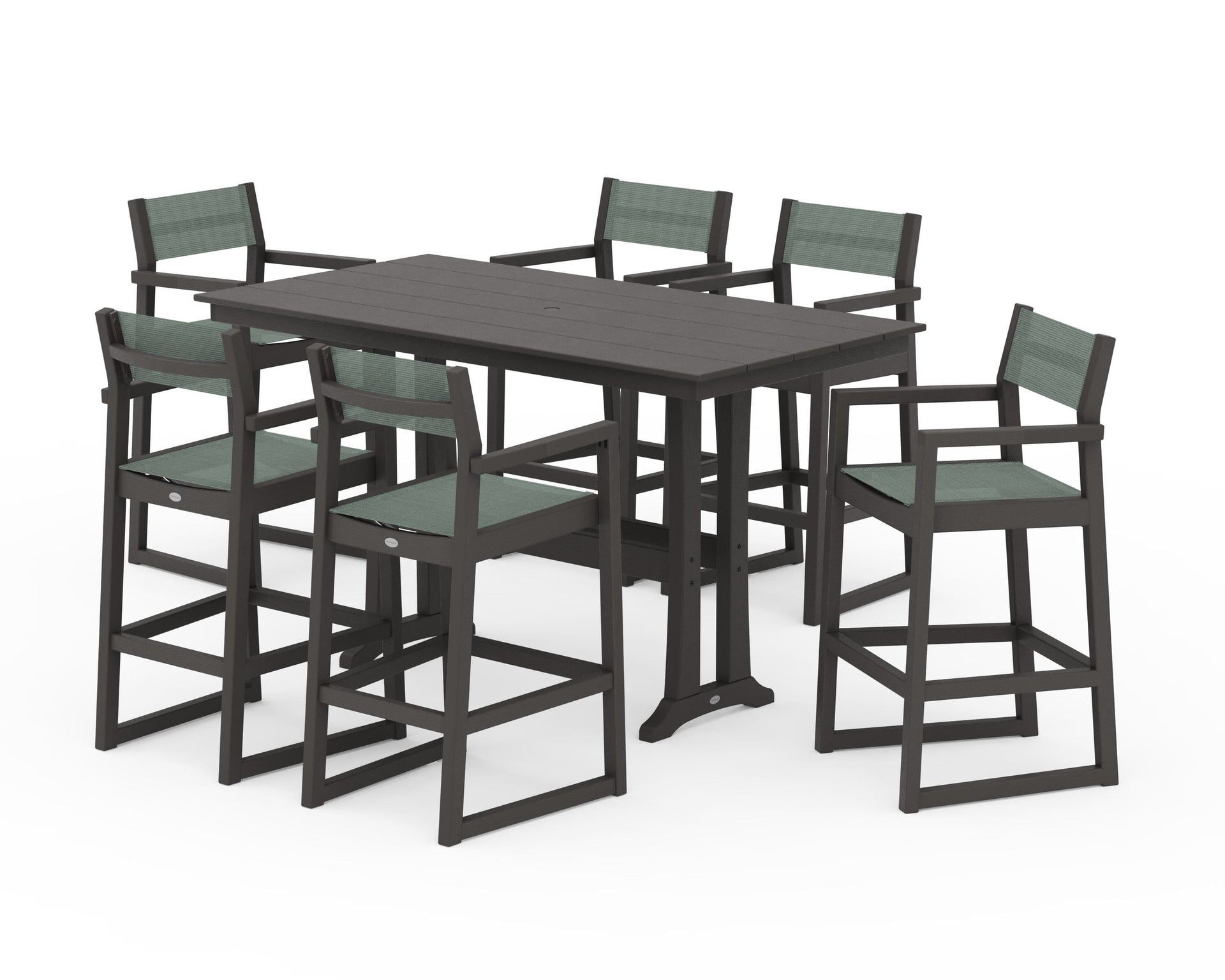 EDGE Sling Arm Chair 7-Piece Farmhouse Bar Set with Trestle Legs