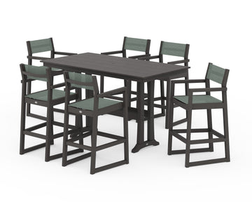 EDGE Sling Arm Chair 7-Piece Farmhouse Bar Set with Trestle Legs