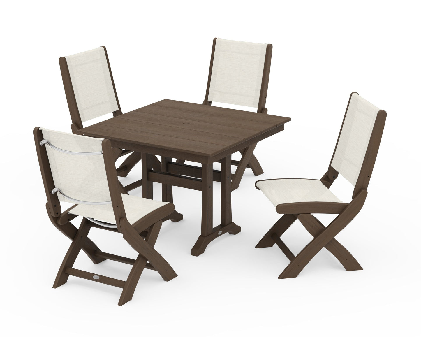 Coastal Folding Side Chair 5-Piece Farmhouse Dining Set With Trestle Legs