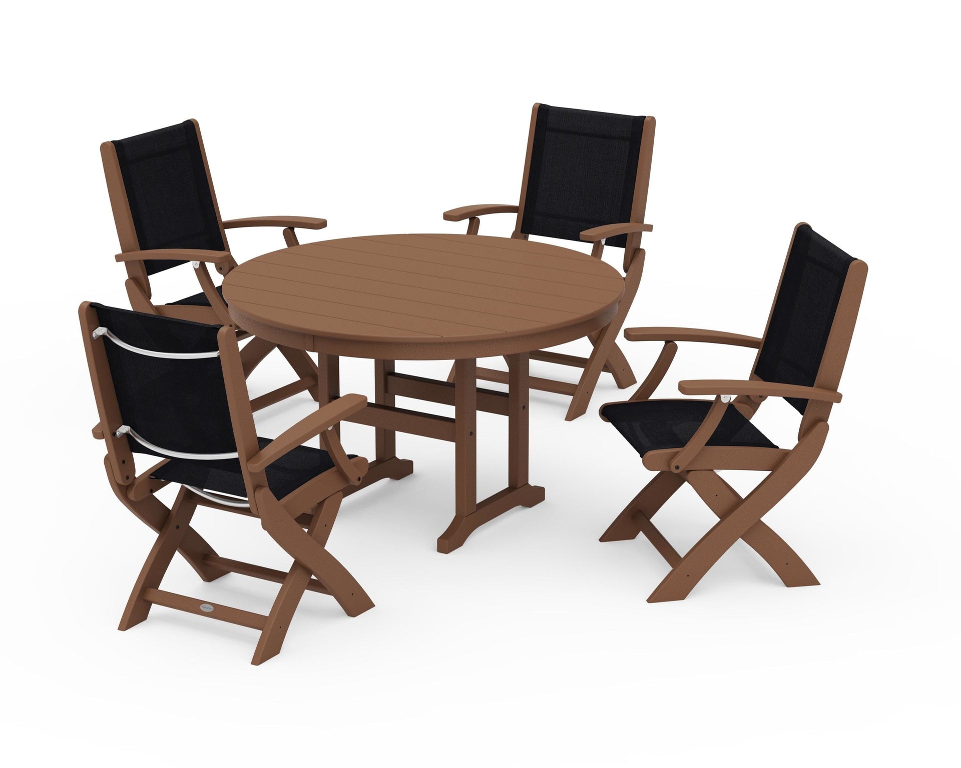 Coastal Folding Chair 5-Piece Round Dining Set