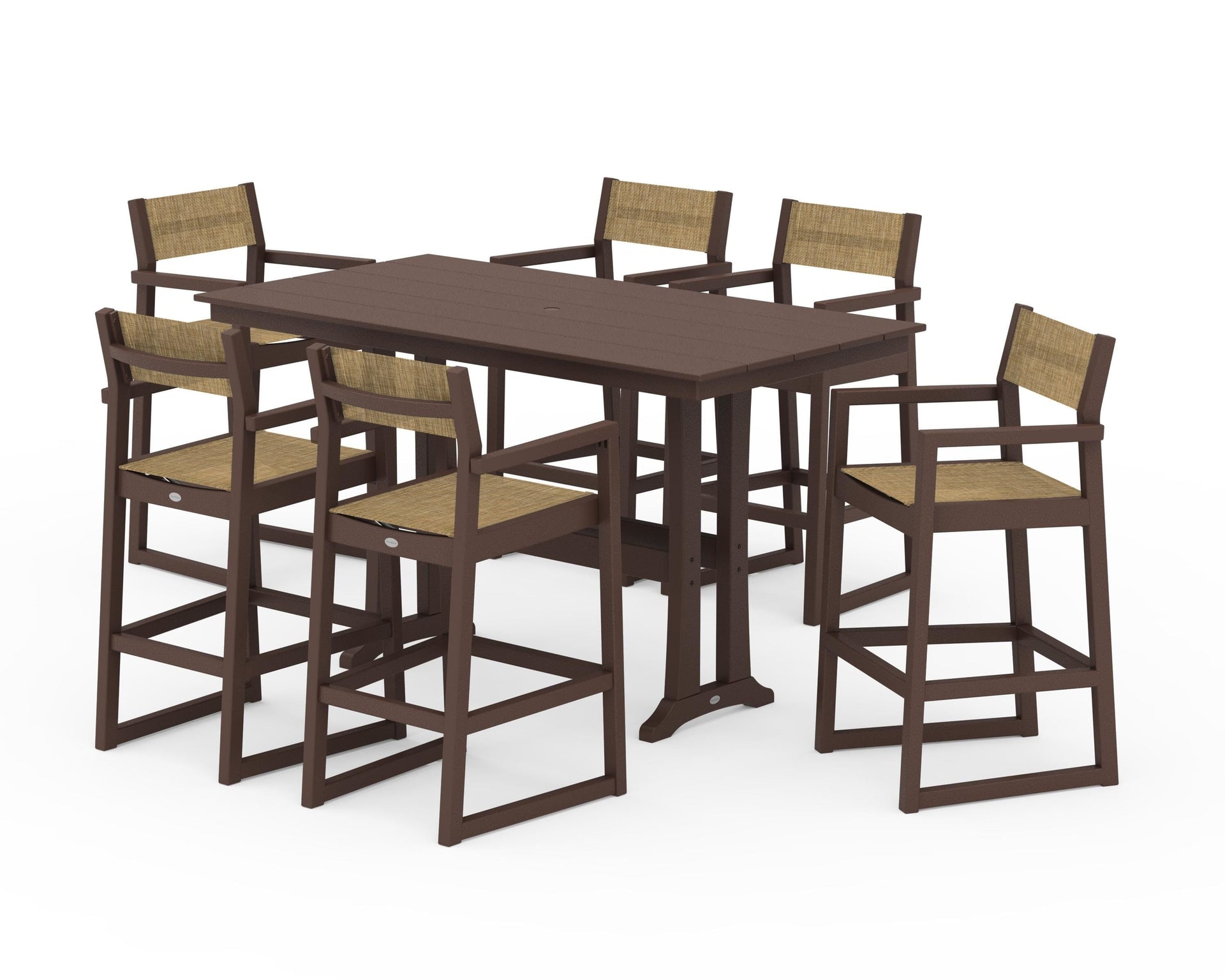 EDGE Sling Arm Chair 7-Piece Farmhouse Bar Set with Trestle Legs