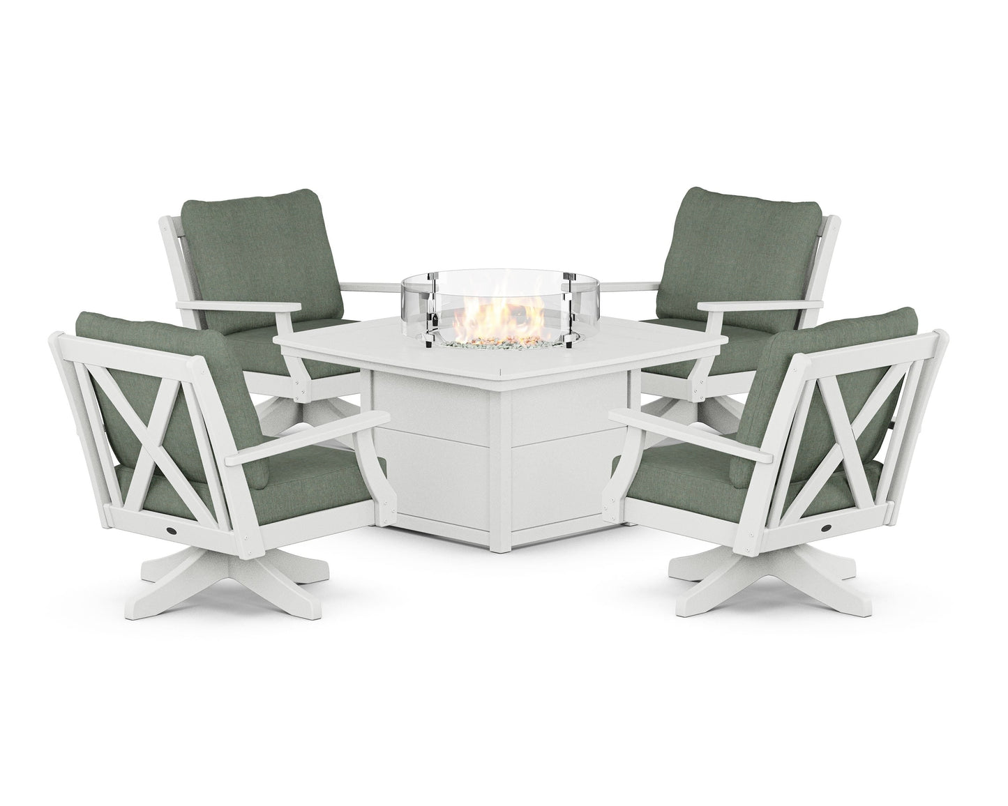 Braxton 5-Piece Deep Seating Swivel Conversation Set with Fire Pit Table