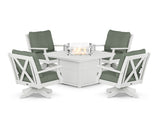 Braxton 5-Piece Deep Seating Swivel Conversation Set with Fire Pit Table