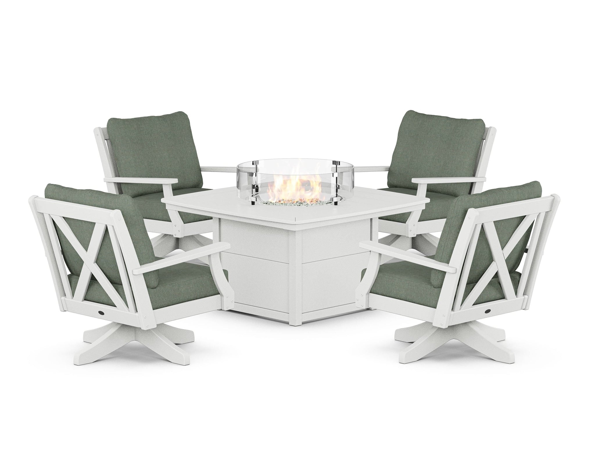 Braxton 5-Piece Deep Seating Swivel Conversation Set with Fire Pit Table