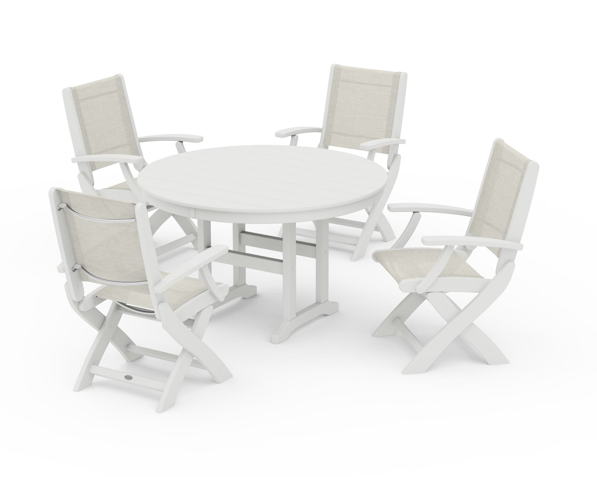 Coastal Folding Chair 5-Piece Round Dining Set