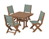 Coastal Folding Side Chair 5-Piece Farmhouse Dining Set With Trestle Legs
