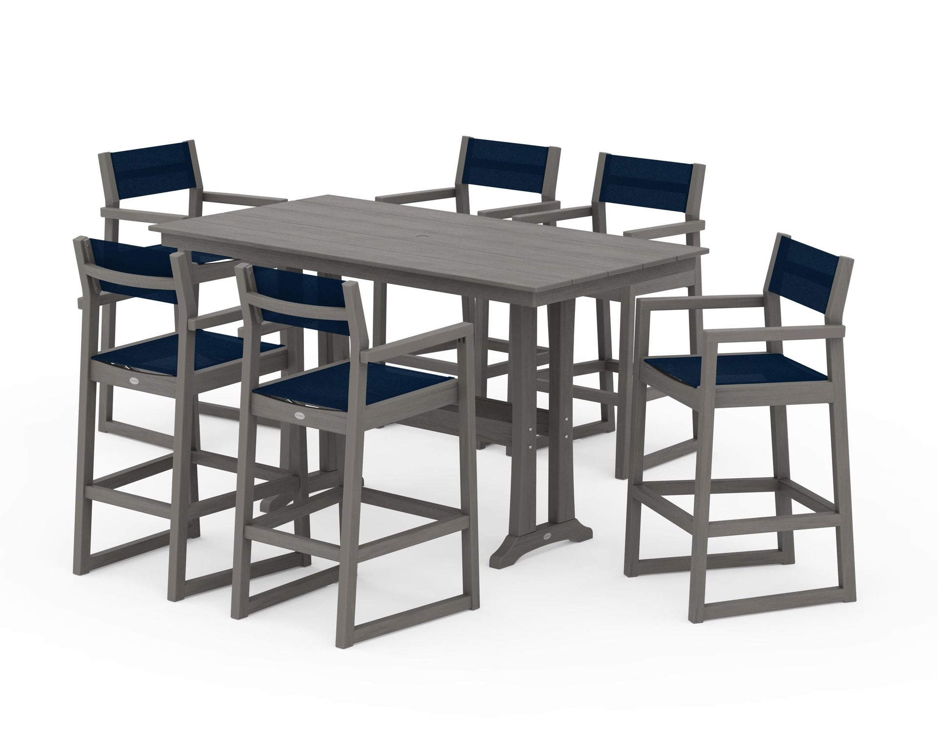 EDGE Sling Arm Chair 7-Piece Farmhouse Bar Set with Trestle Legs