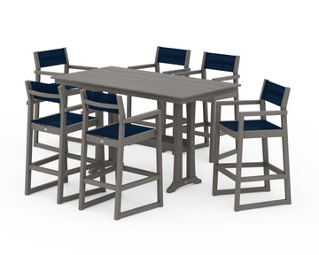 EDGE Sling Arm Chair 7-Piece Farmhouse Bar Set with Trestle Legs