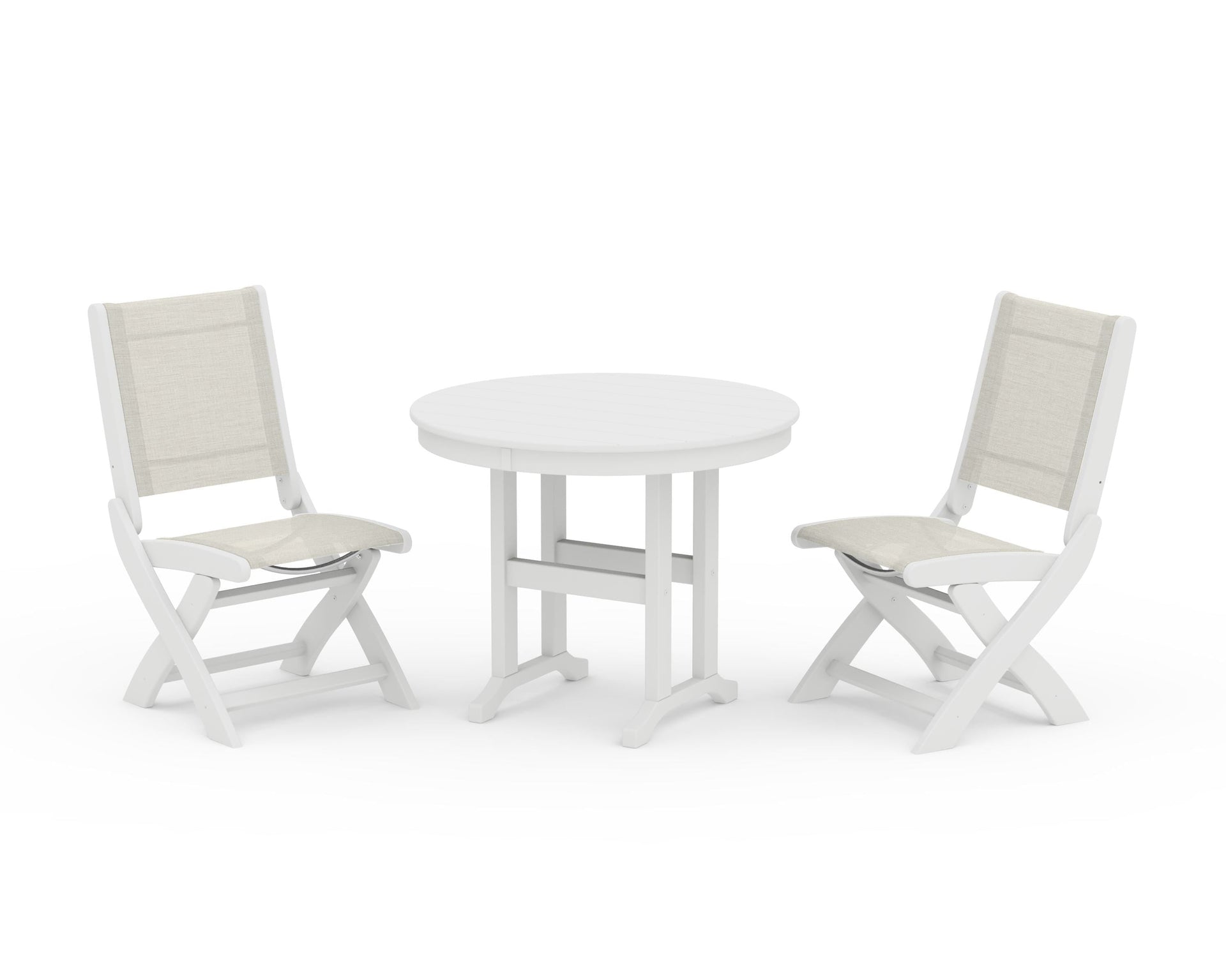 Coastal Folding Side Chair 3-Piece Round Dining Set