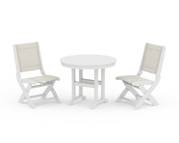Coastal Folding Side Chair 3-Piece Round Dining Set