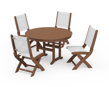 Coastal Folding Side Chair 5-Piece Round Dining Set