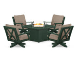 Braxton 5-Piece Deep Seating Swivel Conversation Set with Fire Pit Table