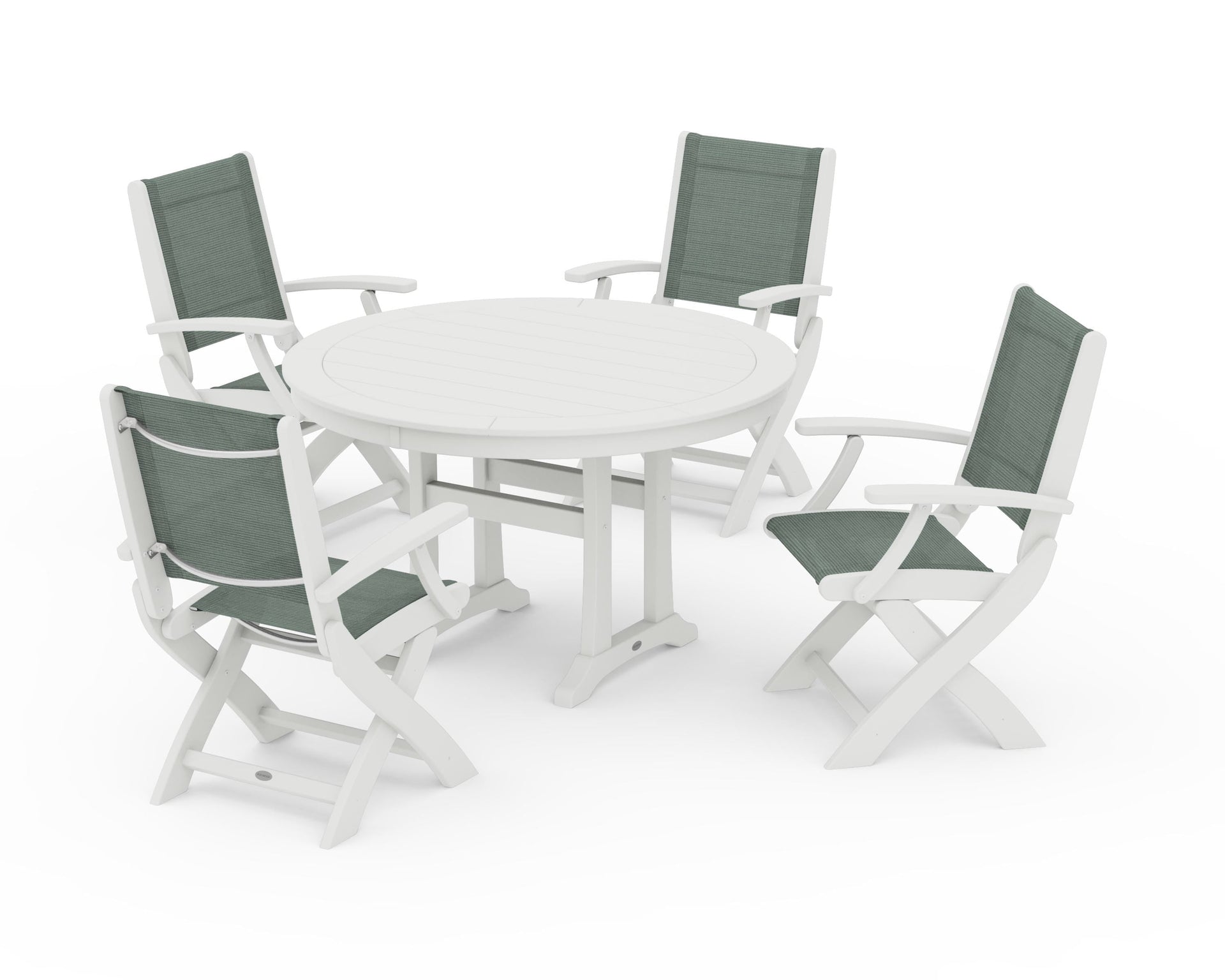 Coastal Folding Chair 5-Piece Round Dining Set with Trestle Legs