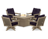 Vineyard 5-Piece Deep Seating Swivel Conversation Set with Fire Pit Table