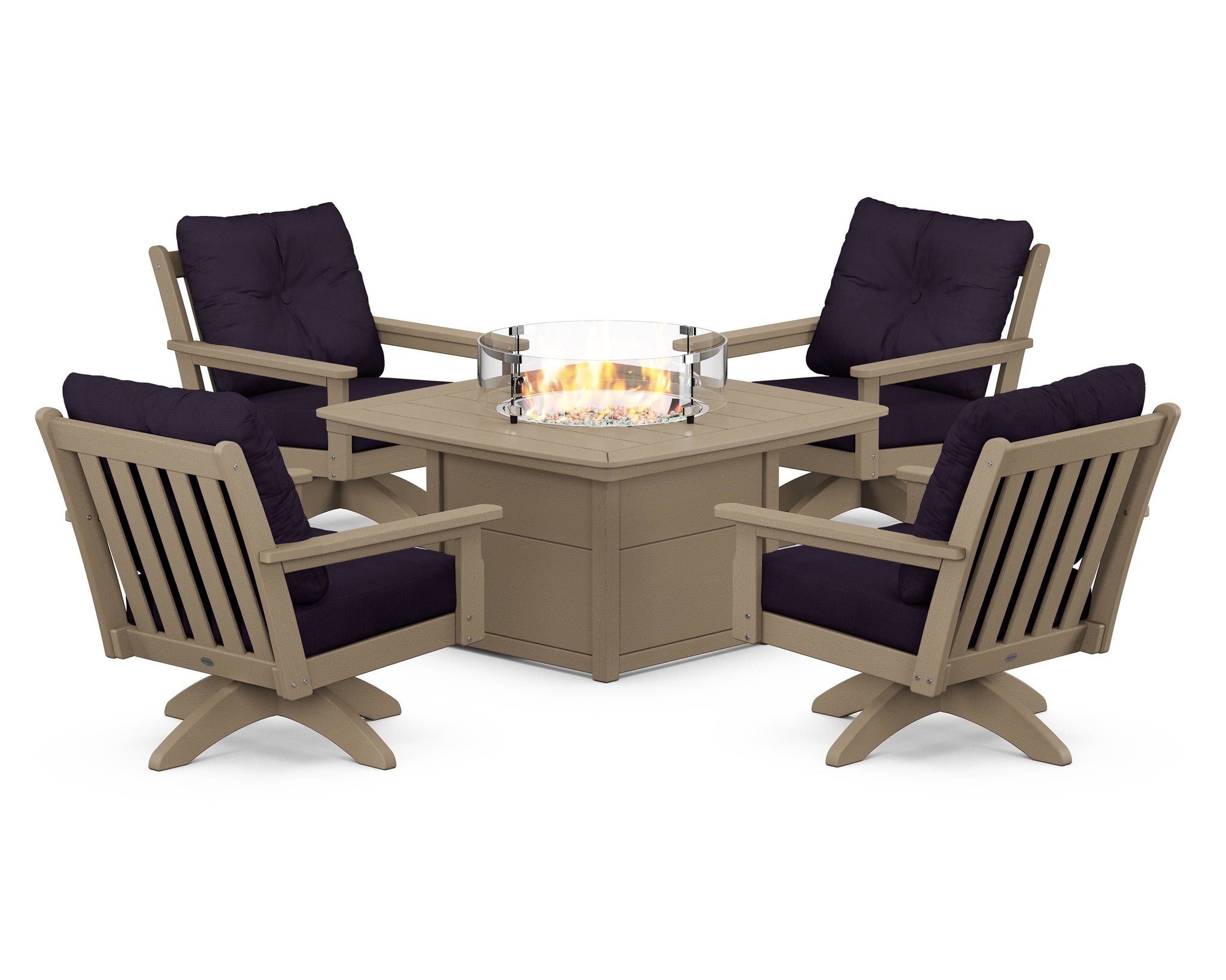Vineyard 5-Piece Deep Seating Swivel Conversation Set with Fire Pit Table