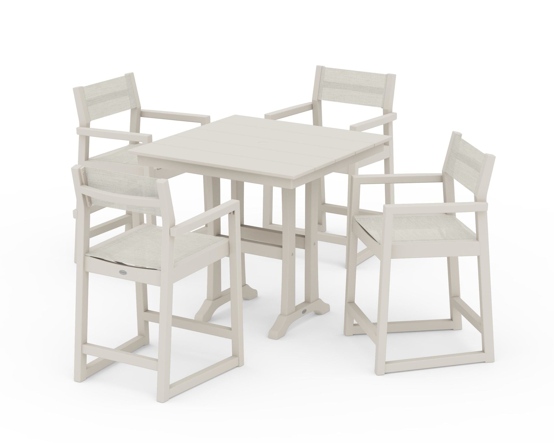 EDGE Sling Arm Chair 5-Piece Farmhouse Counter Set with Trestle Legs