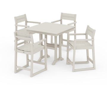 EDGE Sling Arm Chair 5-Piece Farmhouse Counter Set with Trestle Legs