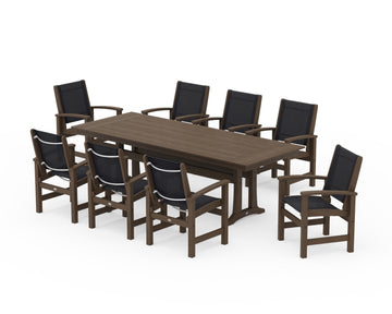 Coastal 9-Piece Farmhouse Dining Set with Trestle Legs
