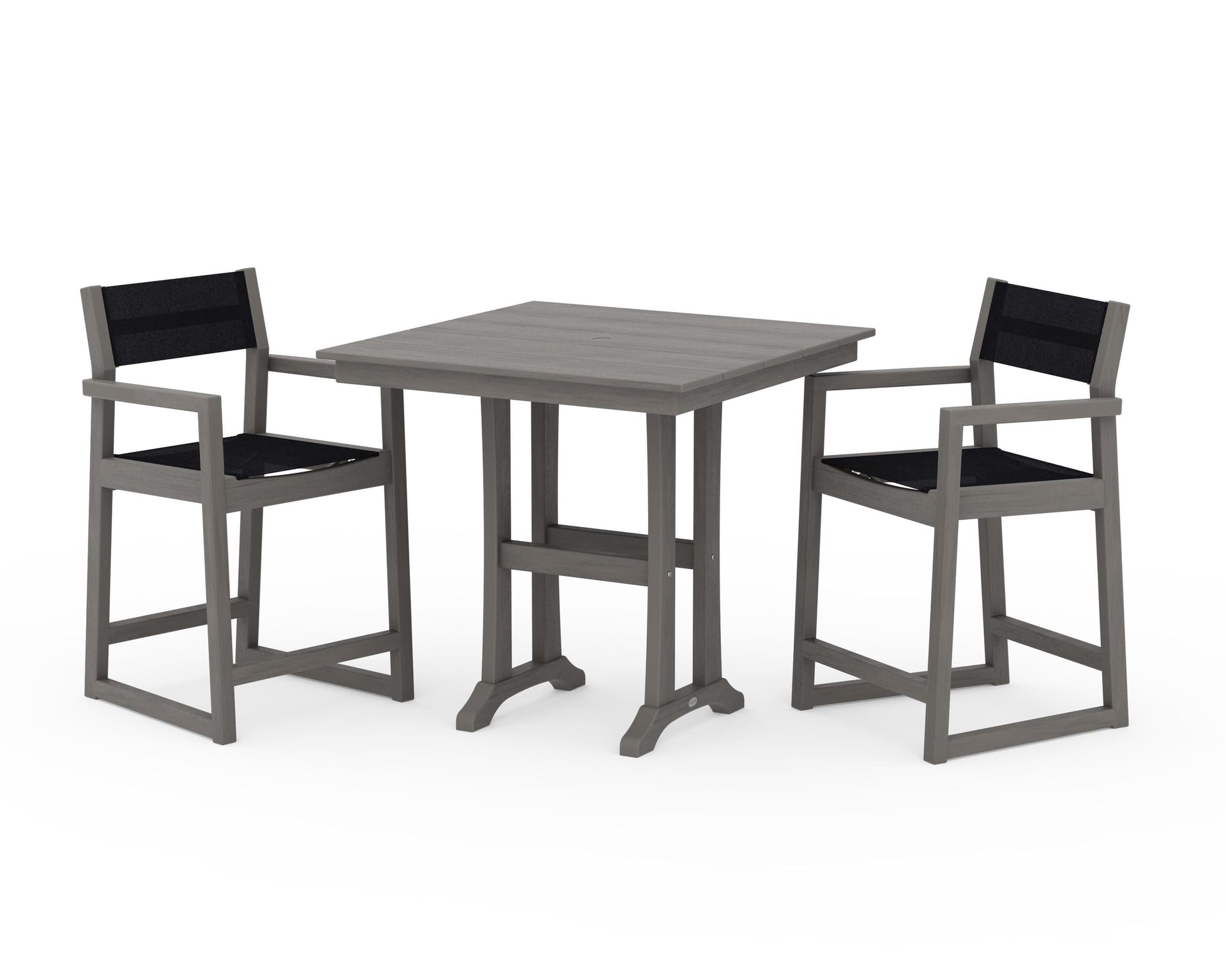 EDGE Sling Arm Chair 3-Piece Farmhouse Counter Set with Trestle Legs