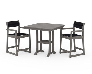 EDGE Sling Arm Chair 3-Piece Farmhouse Counter Set with Trestle Legs