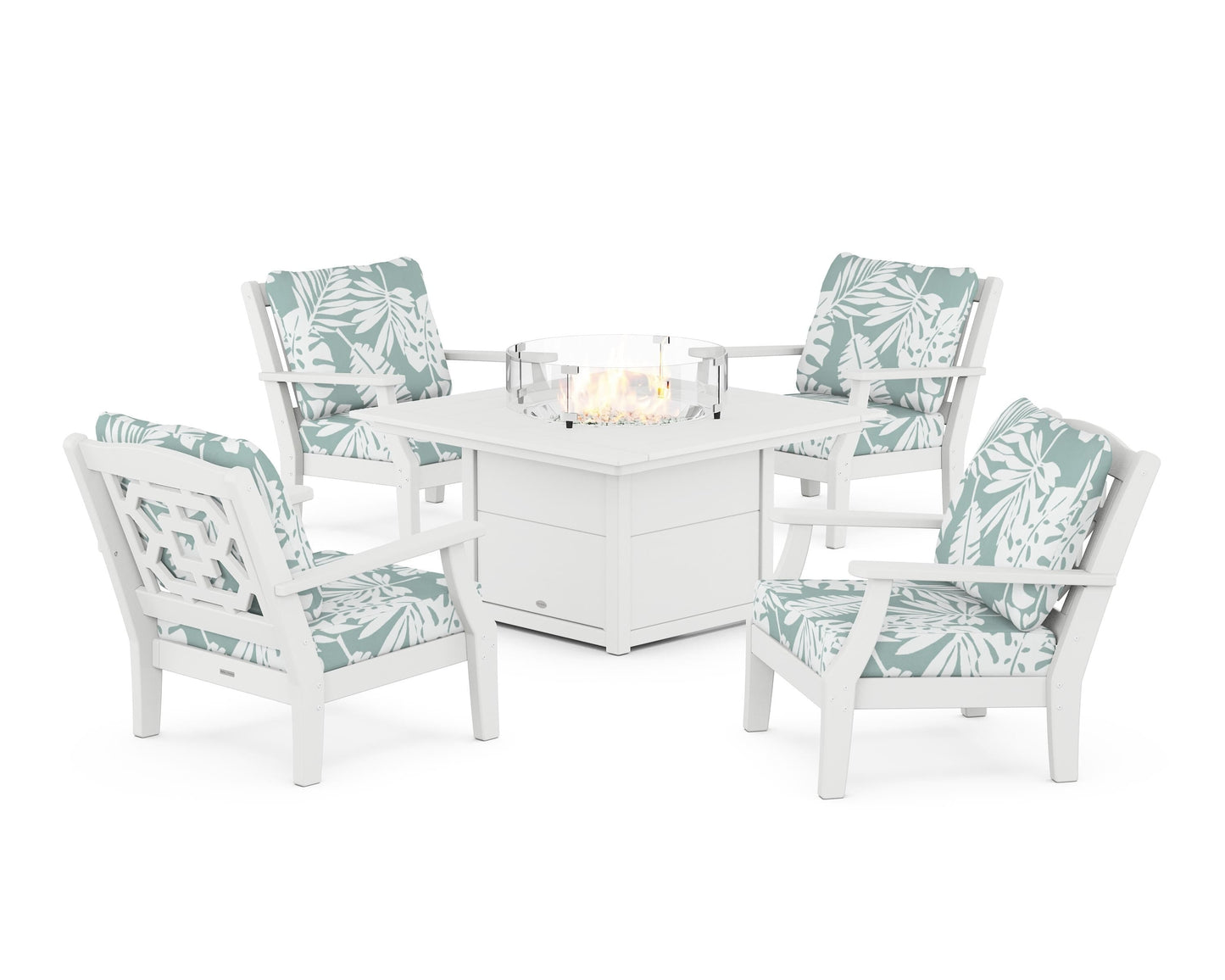 Chinoiserie 5-Piece Deep Seating Set with Fire Pit Table