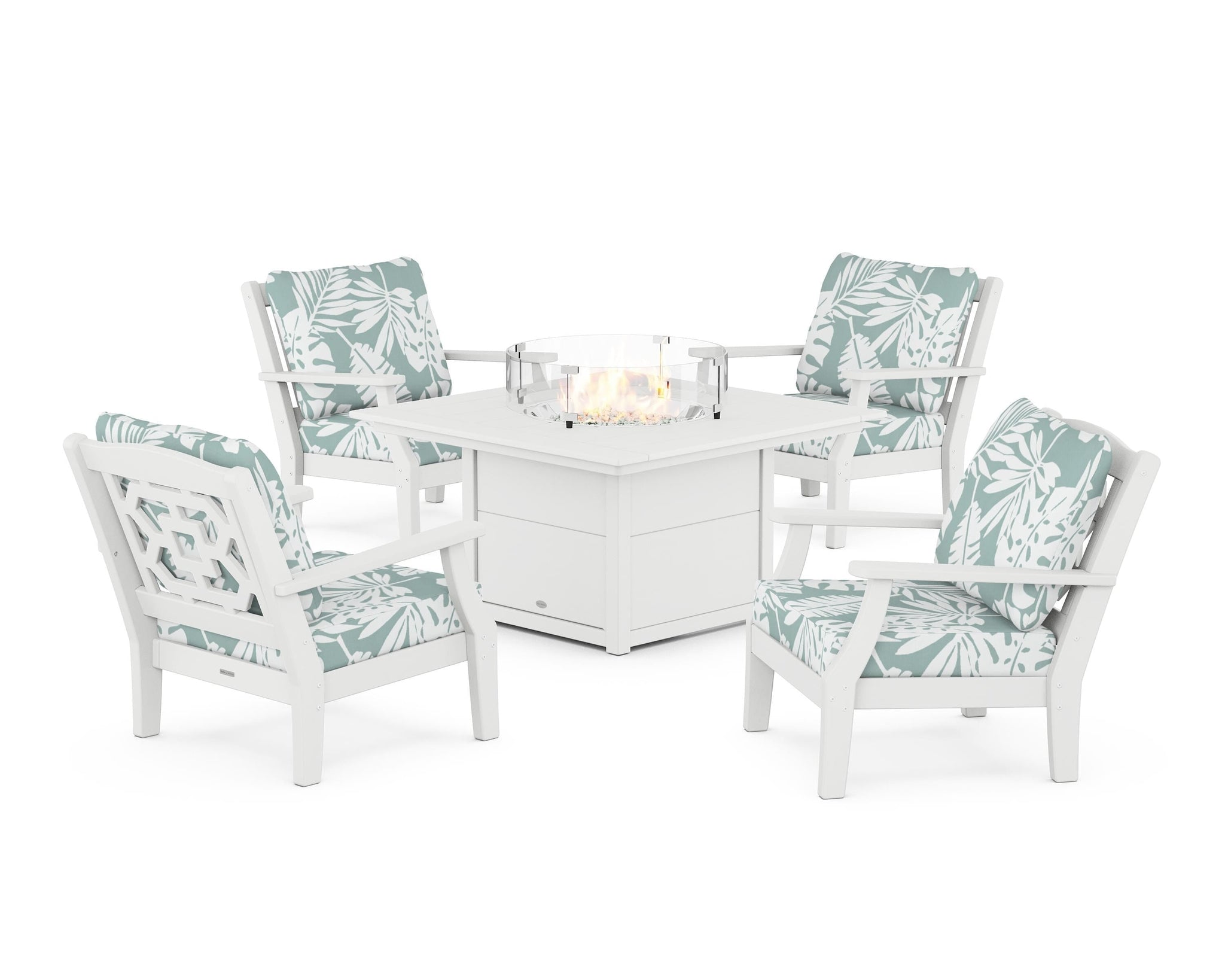 Chinoiserie 5-Piece Deep Seating Set with Fire Pit Table