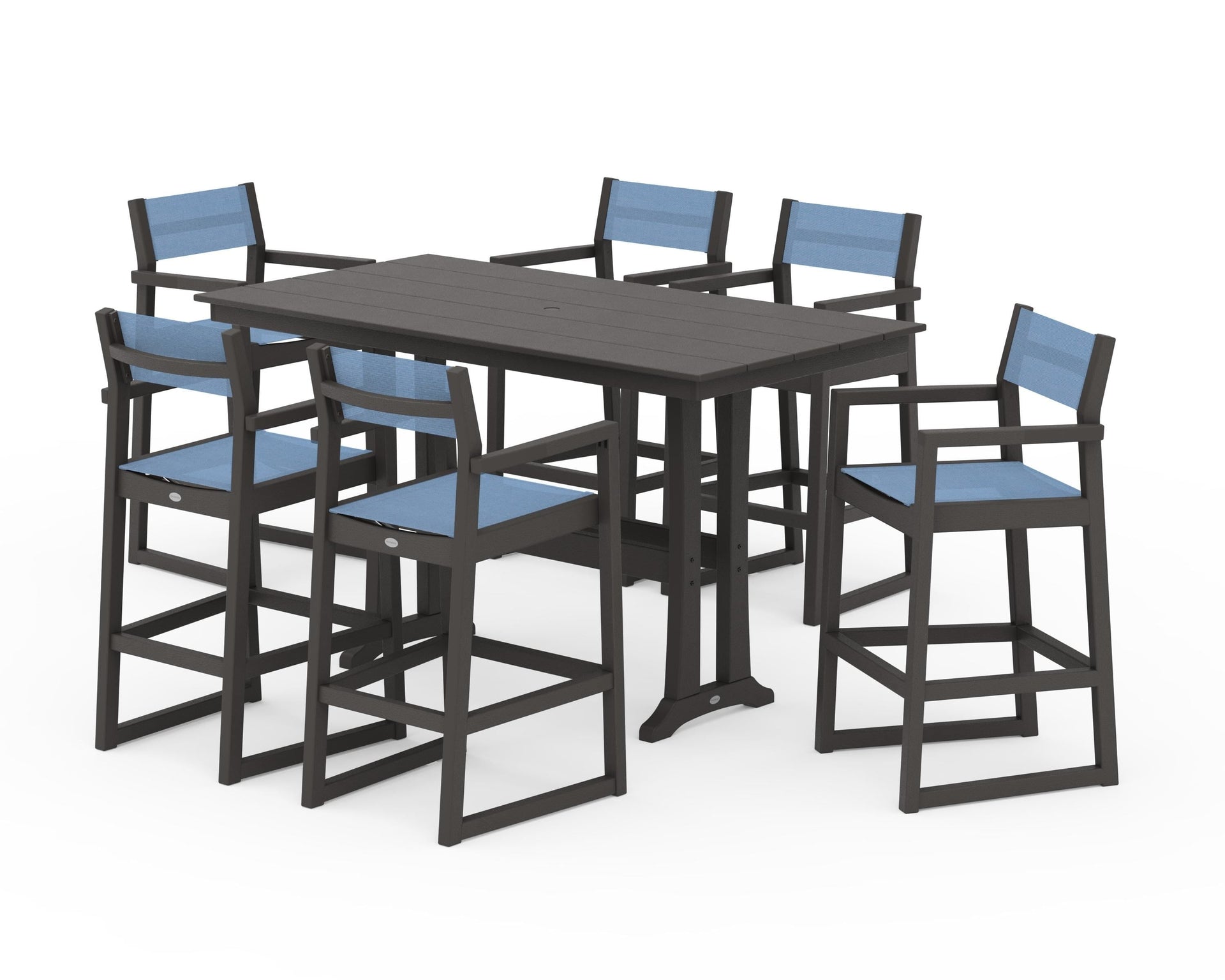 EDGE Sling Arm Chair 7-Piece Farmhouse Bar Set with Trestle Legs