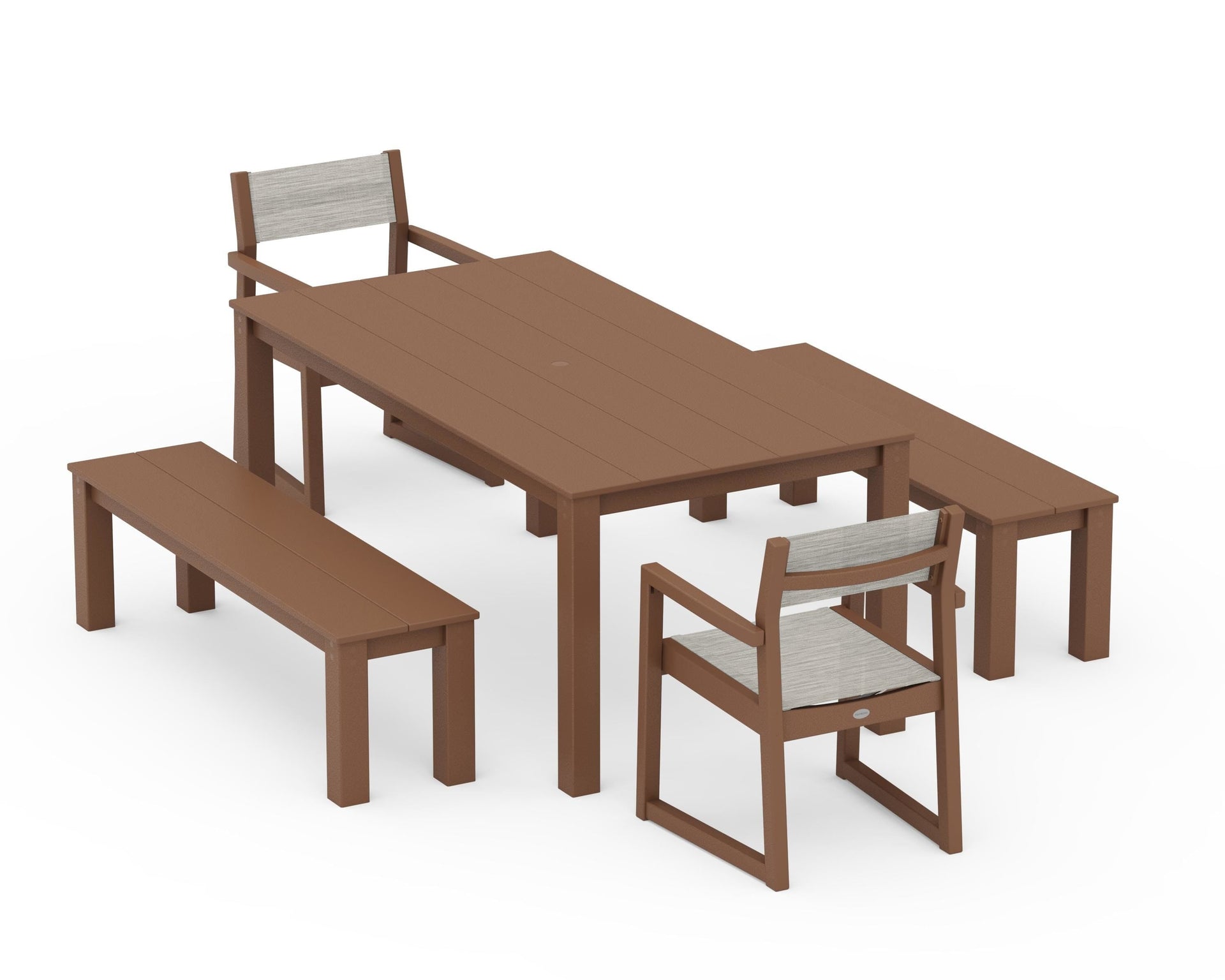 EDGE Sling Arm Chair 5-Piece Parsons Dining Set with Benches