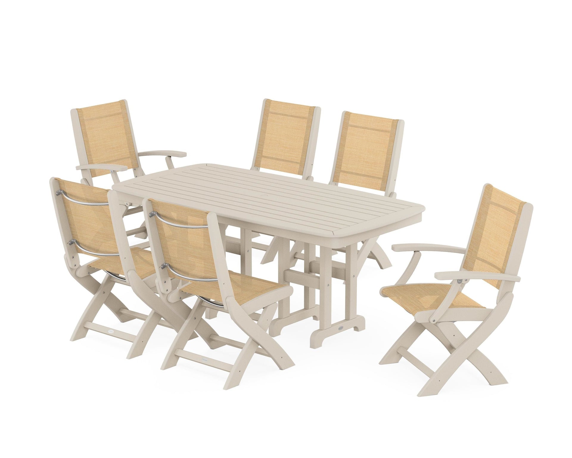 Coastal Folding Chair 7-Piece Dining Set