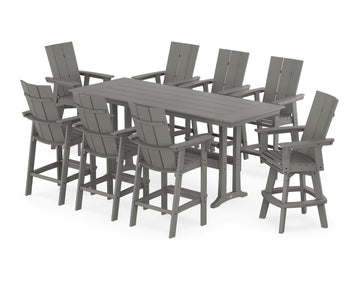 Modern Curveback Adirondack Swivel 9-Piece Farmhouse Bar Set with Trestle Legs