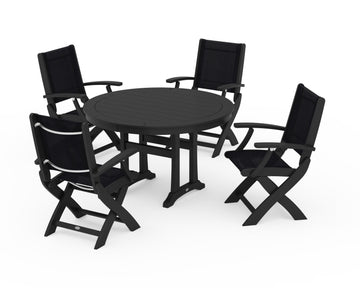 Coastal Folding Chair 5-Piece Round Dining Set with Trestle Legs