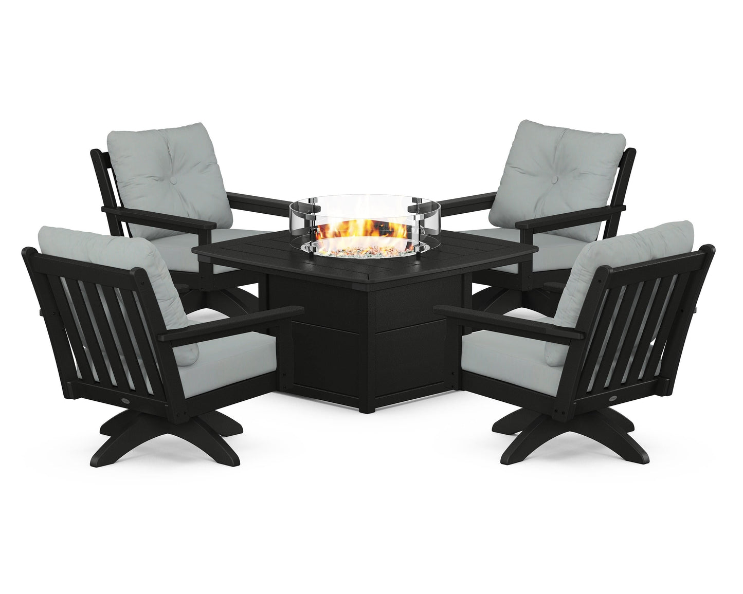 Vineyard 5-Piece Deep Seating Swivel Conversation Set with Fire Pit Table