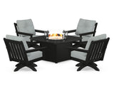 Vineyard 5-Piece Deep Seating Swivel Conversation Set with Fire Pit Table